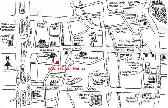 Map of Sarah Guesthouse and central Chiang Mai